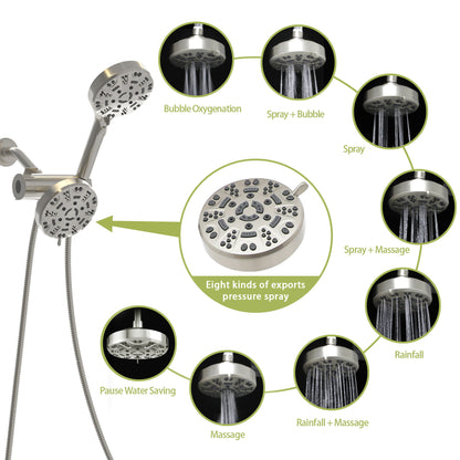Multi Function Dual Shower Head 4.7" Rain Showerhead & 8 Function Hand Shower System - Brushed Nickel