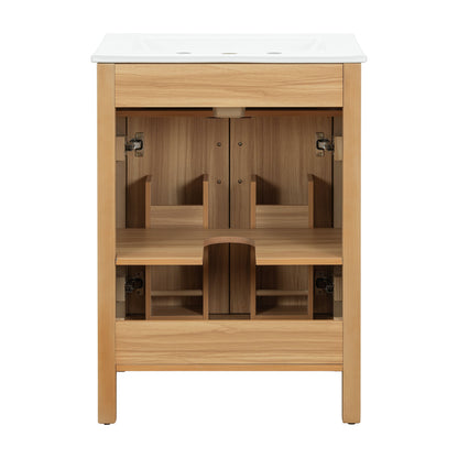 Bathroom Vanity With Flip Drawer, 2 Soft Close Doors, Adjustable Shelf And Ceramic Sink