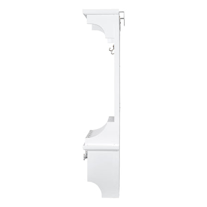 Floating Makeup Vanity With Big Mirror, Wall Mounted Storage Vanity With Drawers, Pockets & Hooks, Space Saving Decorative Home Organizer - White