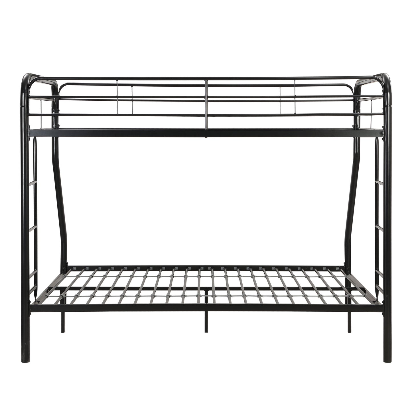 Modern Twin Over Full Metal Bunk Bed With Trundle And Dual Side Ladder And Metal Design - Black / Brown