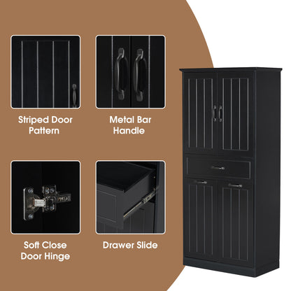 Modern Bathroom Storage Cabinet With Two Laundry Baskets, One Drawer, Adjustable Shelf