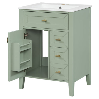 Bathroom Vanity With Sink, 3 Drawers & Cabinet With 2 Tier Door Storage Rack, Soft Close Doors & Drawers
