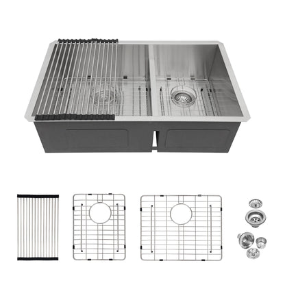 Modern Double Bowl Undermount Kitchen Sink 50 / 50 Design Stainless Steel