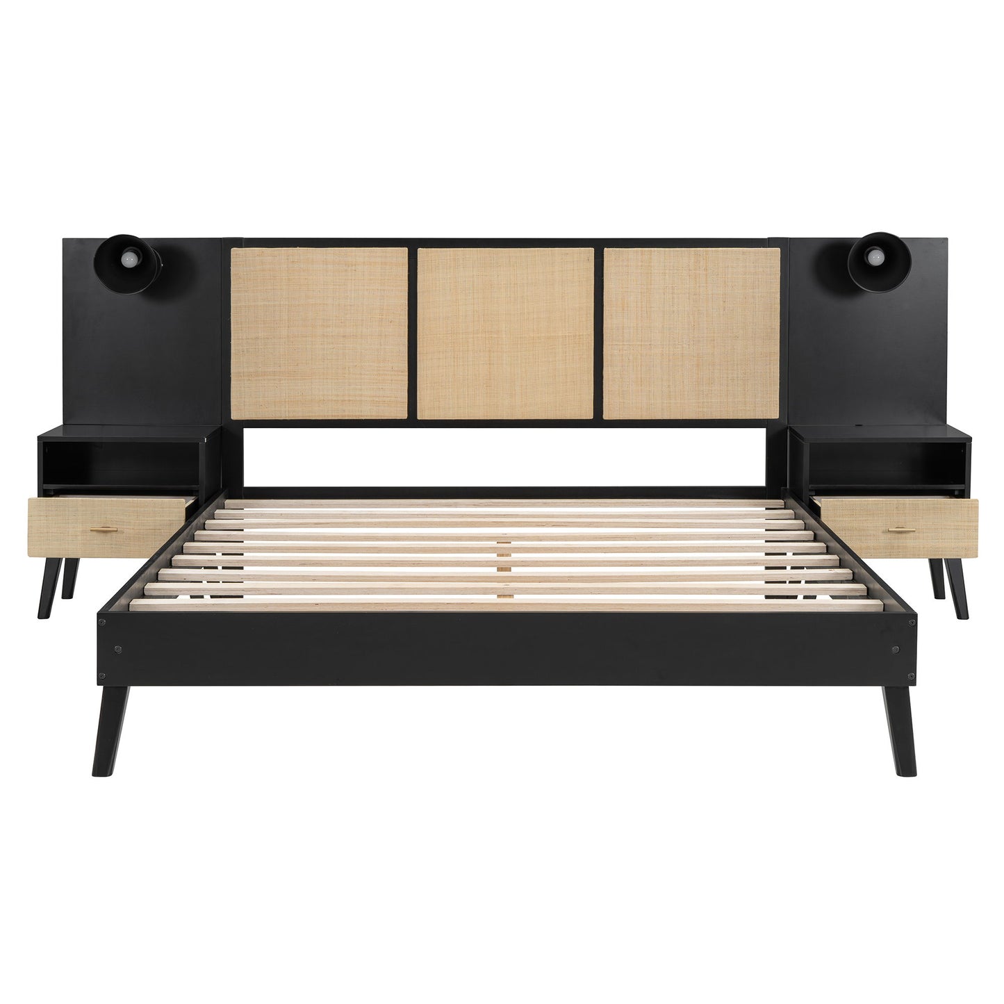 Bed Frame With 2 Nightstands Elegant Design With Lamps