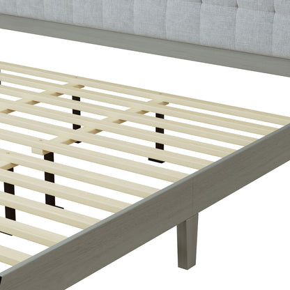 Mid Century Modern Platform Bed With Upholstered Headboard