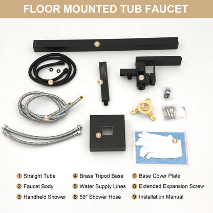 Freestanding Bathtub Faucet With Waterfall Tub Filler And Hand Shower
