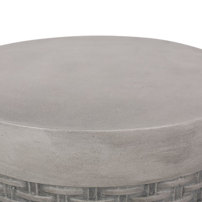 Outdoor Lightweight End Table Round Concrete Outdoor Side Table - Natural