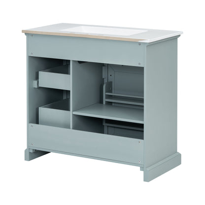 36" Bathroom Vanity With Sink, 2 Tip Out Drawers, Soft Close Hinges