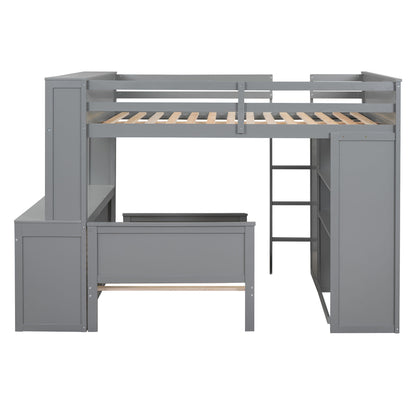 Loft Bed With A Twin Size Standalone Bed, Shelves, Desk, And Wardrobe