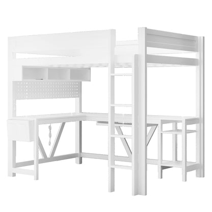 Gaming Loft Bed With Desk, Storage Shelves, LED And Charging Station