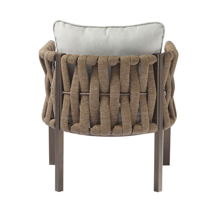 2 Pieces Outdoor Metal Patio Club Chair, Patio Furniture Arm Chair With Cushion, Modern Outdoor Furniture Deep Seating For Porch, Garden, Backyard, Balcony - Brown / Light Gray