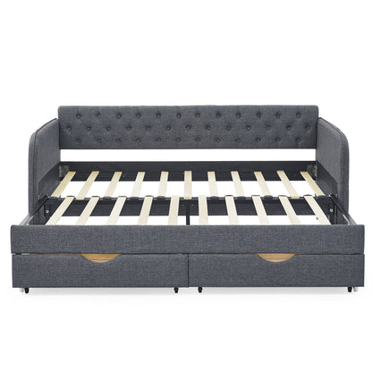Daybed With Trundle And Storage Drawers, Flat Arms With Pocket
