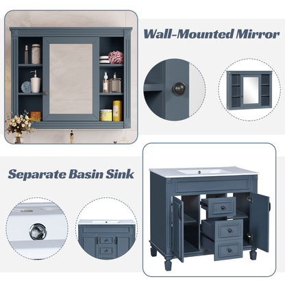 Bathroom Vanity With Top Sink, Mirror Cabinet, 2 Soft Closing Doors & 2 Drawers