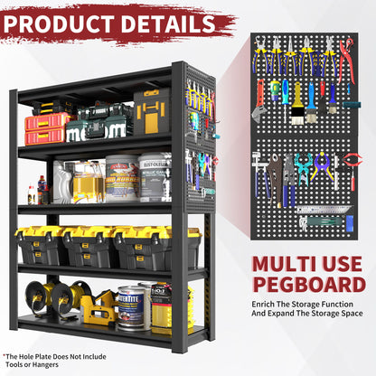 Industrial 5-Tier Adjustable Shelving Unit With Pegboard Heavy-Duty Storage