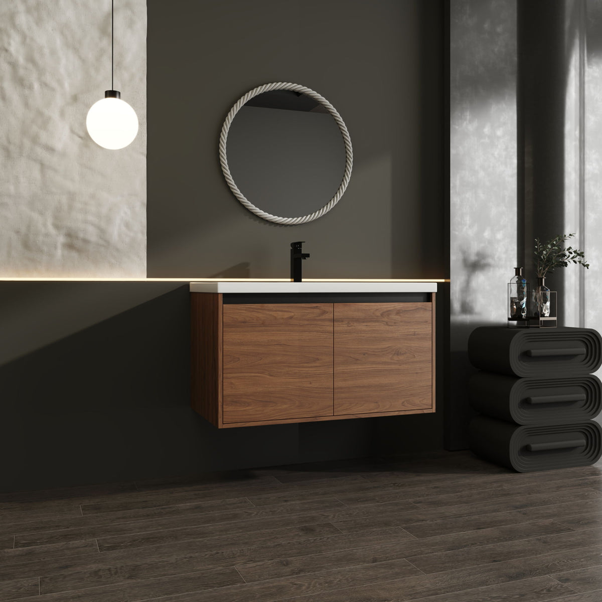 Bathroom Vanity Set With Resin Countertop Sink And 2 Doors, Engineered Wood