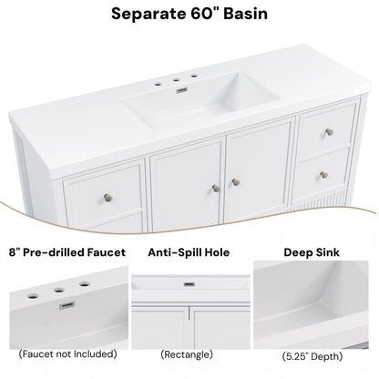 Bathroom Vanity With Separate Sink, Soft Close Doors And 4 Drawers