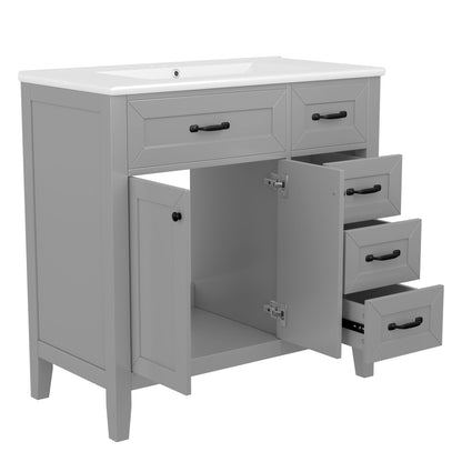 Modern Bathroom Vanity With Sink, Freestanding Design With Drawers And Doors