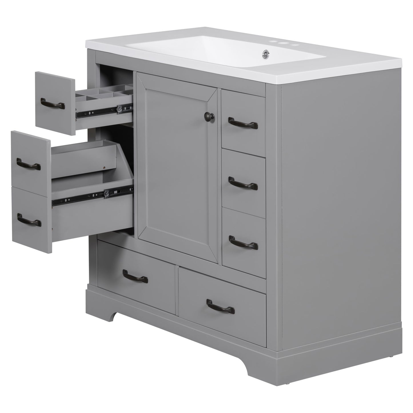 Modern Bathroom Vanity With Sink, 6 Drawers, Adjustable Shelf