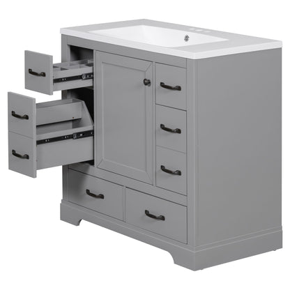 Modern Bathroom Vanity With Sink, 6 Drawers, Adjustable Shelf