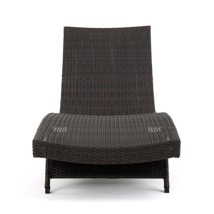 Mysticism Outdoor Chaise Lounge With Adjustable Backrest And Foldable Legs - Brown Multi