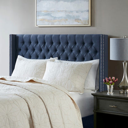 Transitional Upholstery Headboard With Tufted Buttons And Nailhead Trim