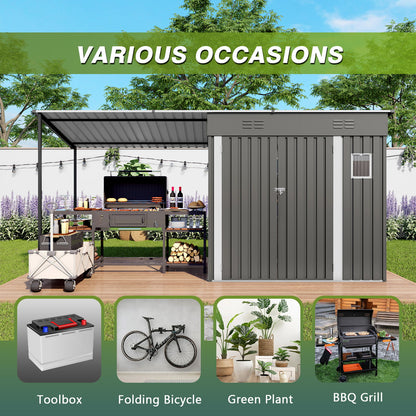 Lean To Shed With Open Sided Pergola, Outdoor Storage Shed & Attached Hardtop Gazebo Combo - Gray