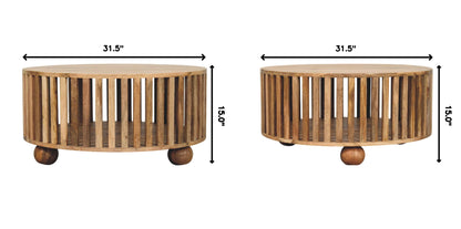 Slatted Round Coffee Table - Beige