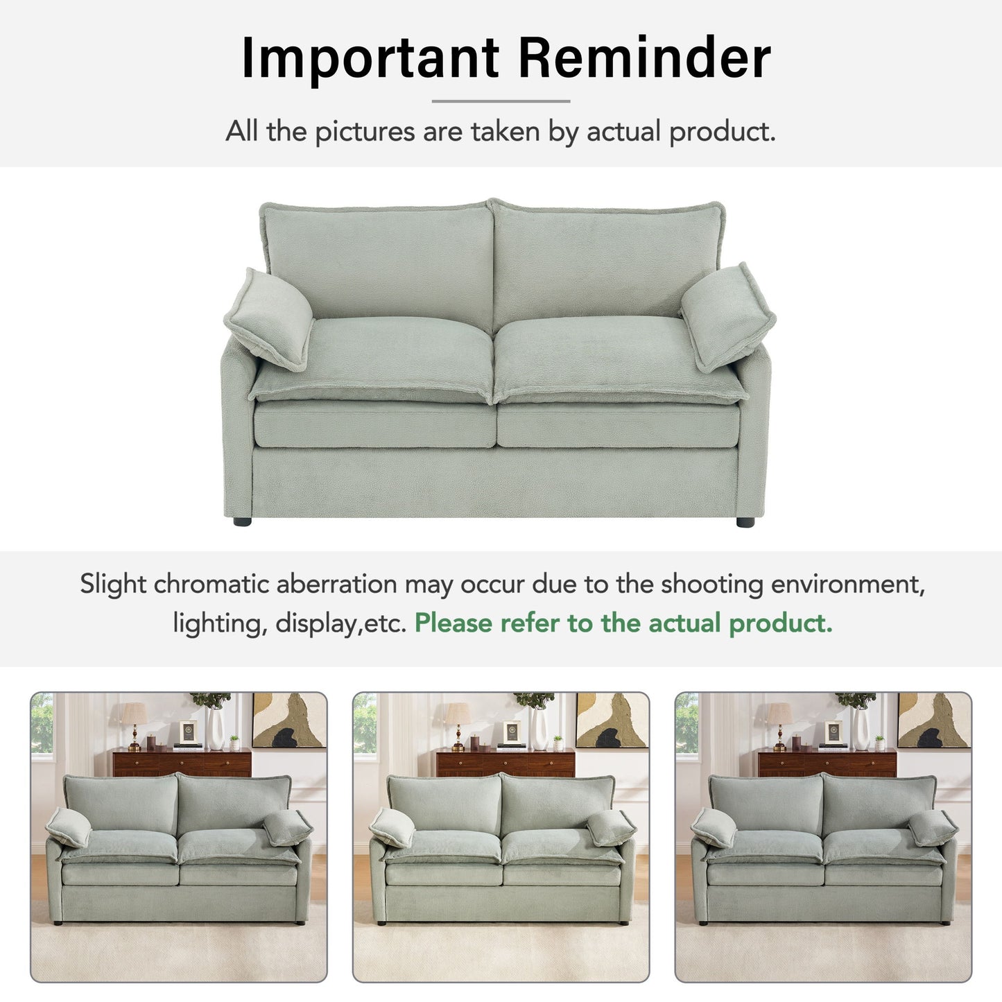 Modern Loveseat Sofa, Upholstered Couch With Side Storage Pockets