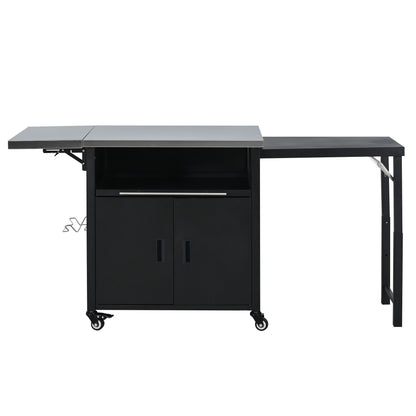 Foldable Outdoor Prep Station BBQ Cart With Trash Rack