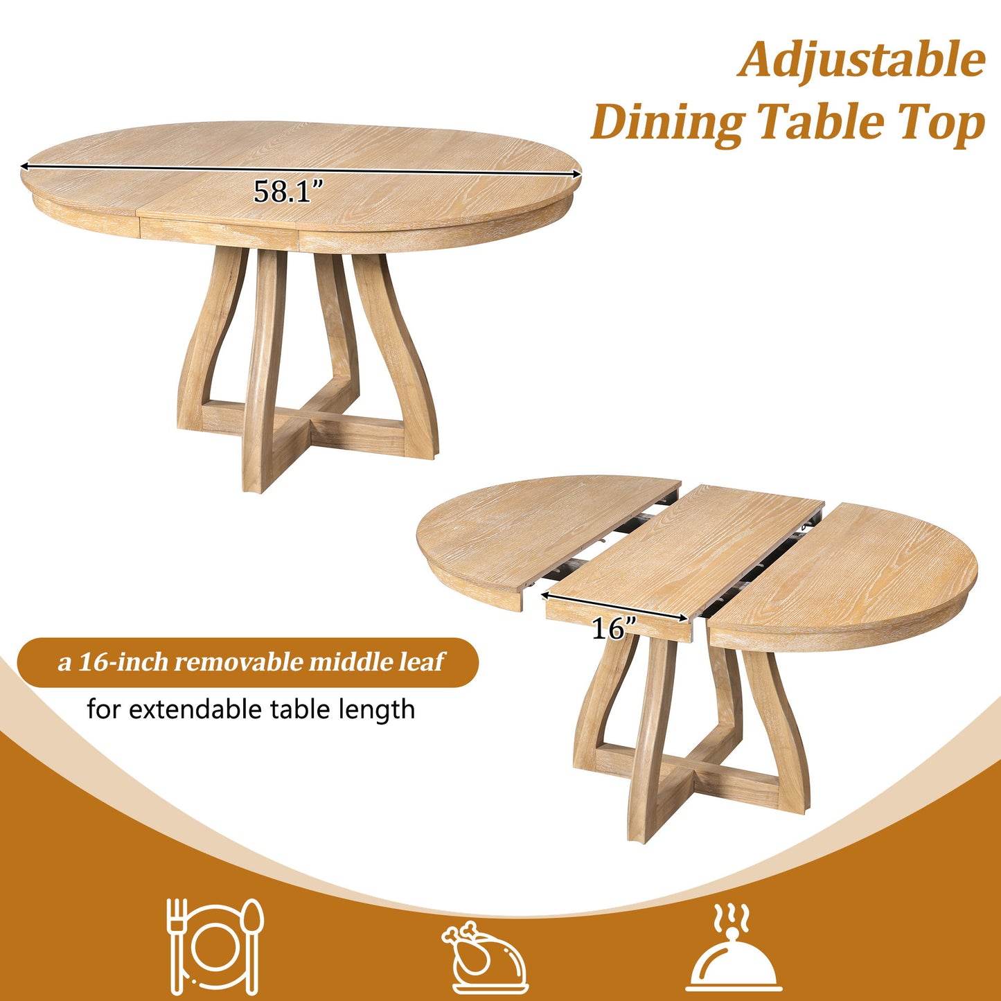 Round Extendable Dining Tabl, Middle Leaf, Curved Legs