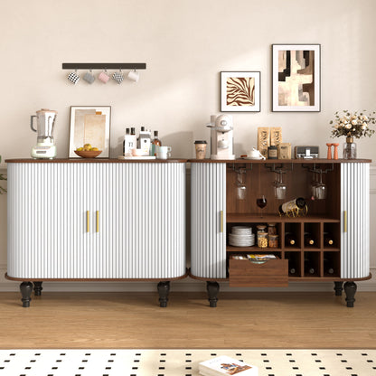 Fluted Liquor & Coffee Bar Cabinet With 6 Wine Racks And 3 Glass Holders