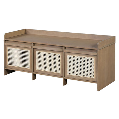 Entryway Shoe Bench With Drawers & Button Tufted Cushion