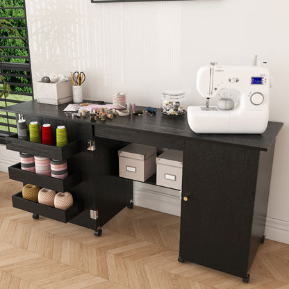 Foldable Sewing Table With Locking Casters