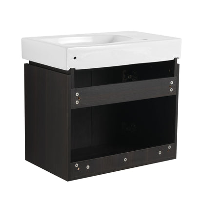 Modern Bathroom Vanity With Ceramic Basin, Wall Mounted Floating Sink Combo, Storage Cabinet