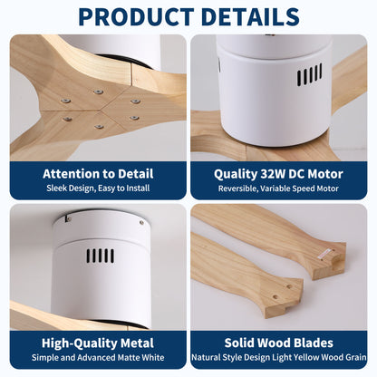 Low Profile Flush Ceiling Fan Without Light - Matte White / White