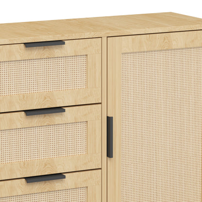 Dresser With Drawers And Adjustable Shelf - Antique Natural / Rattan