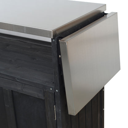 Foldable Outdoor Kitchen Island With Lockable Wheels, Storage Cabinet And Towel Rack For Patio