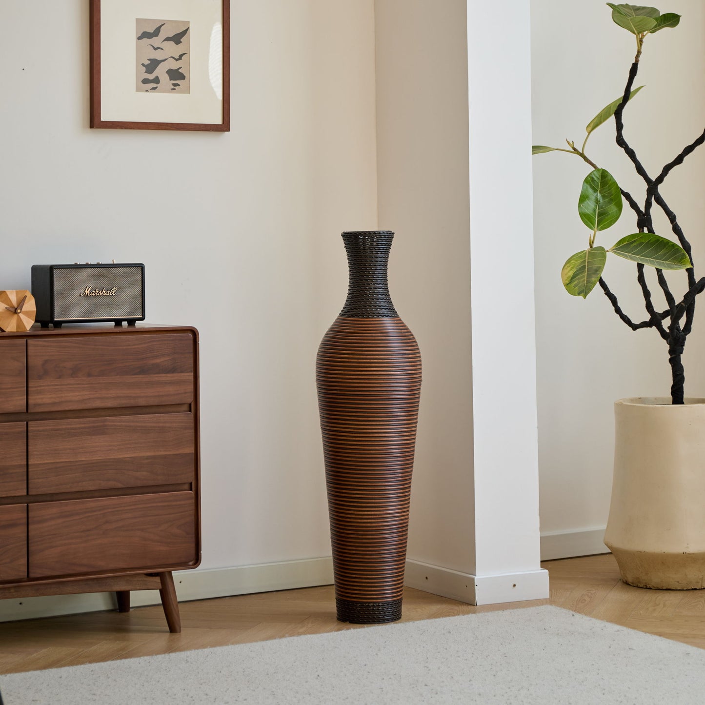 Tall Standing Designer Floor Vases With Elegant 2 Tone Finishes Ideal For Decorating Living Rooms, Bedrooms, Entryways Perfect For Decorating Your Home - Black / Gray