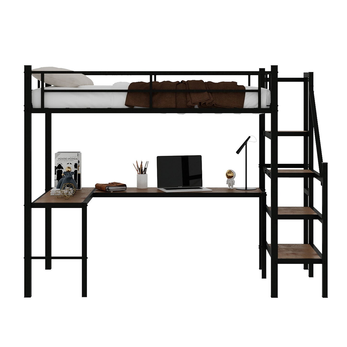 Loft Bed With L-Shaped Desk, Large Storage Space