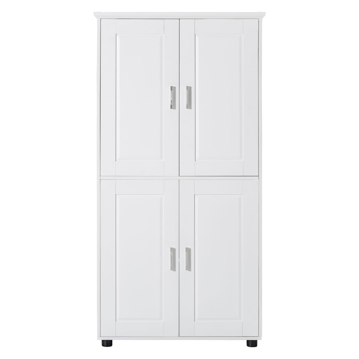 Tall And Wide Bathroom Floor Storage Cabinet With 4 Doors, Adjustable Shelves - White
