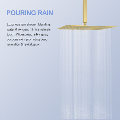 16" Square Rainfall Shower Head Fixed Wall Mount With Full Body Coverage & Self Cleaning Silicone Nozzles