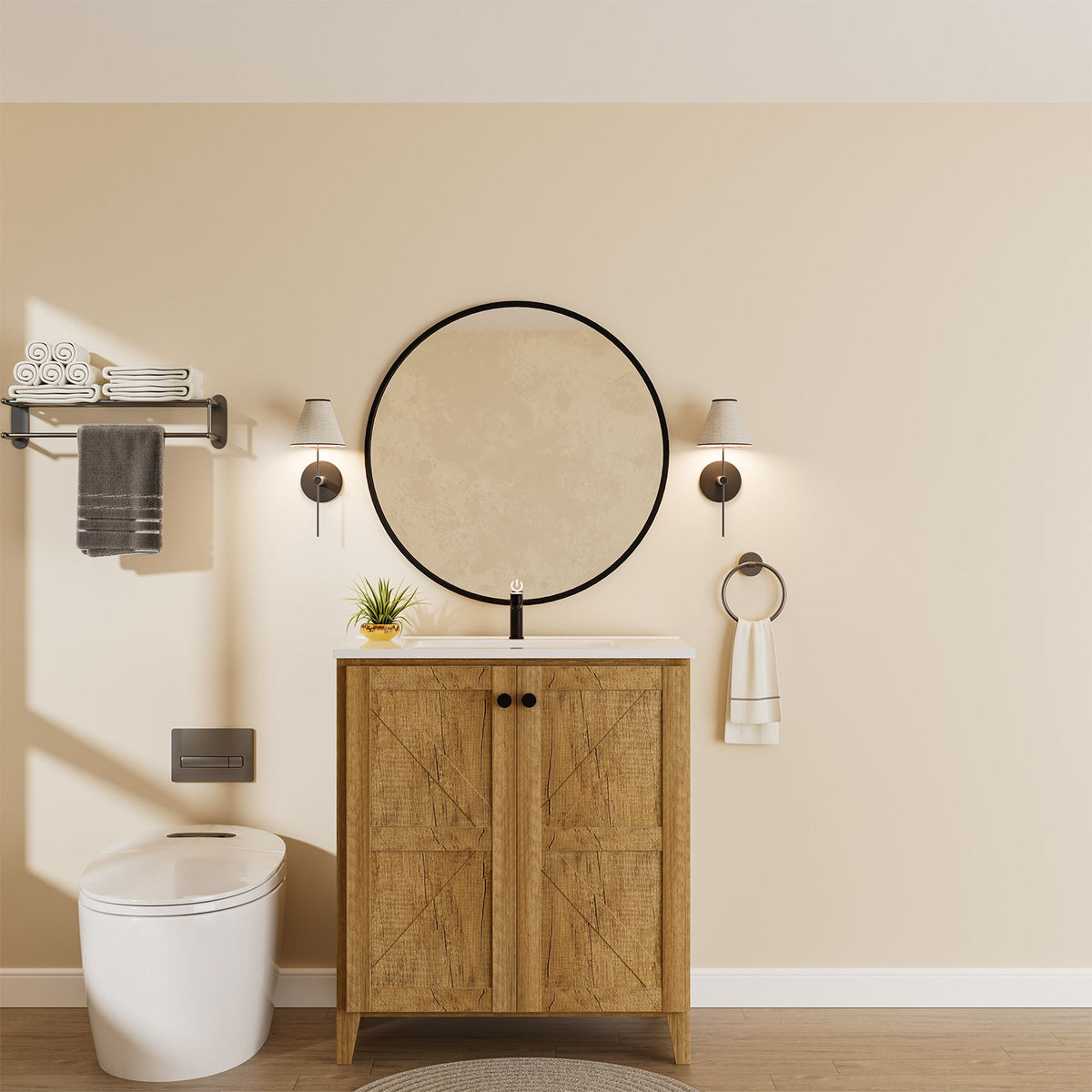 Folding Floor Cabinet With Ceramic Sink, Space Saving