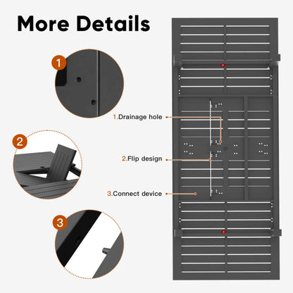 Extendable Outdoor Dining Table, All Weather, Slatted Top, Rust Proof - Gray