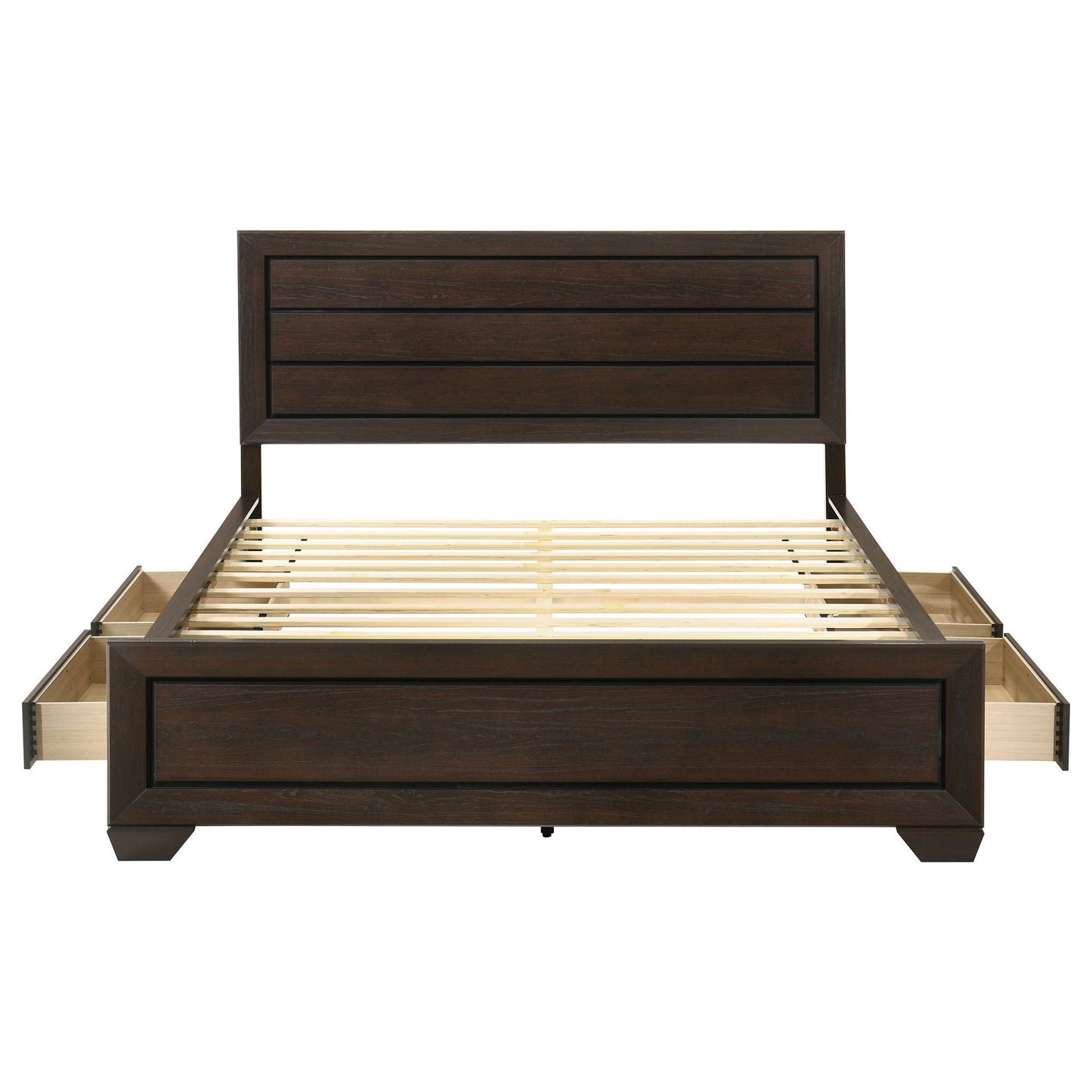 Kauffman - Queen Storage Panel Bed With Side Drawers - Dark Brown