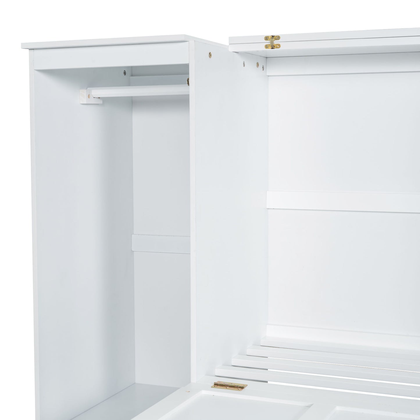 Twin Size Murphy Bed With Bedside Shelves And Wardrobe - White