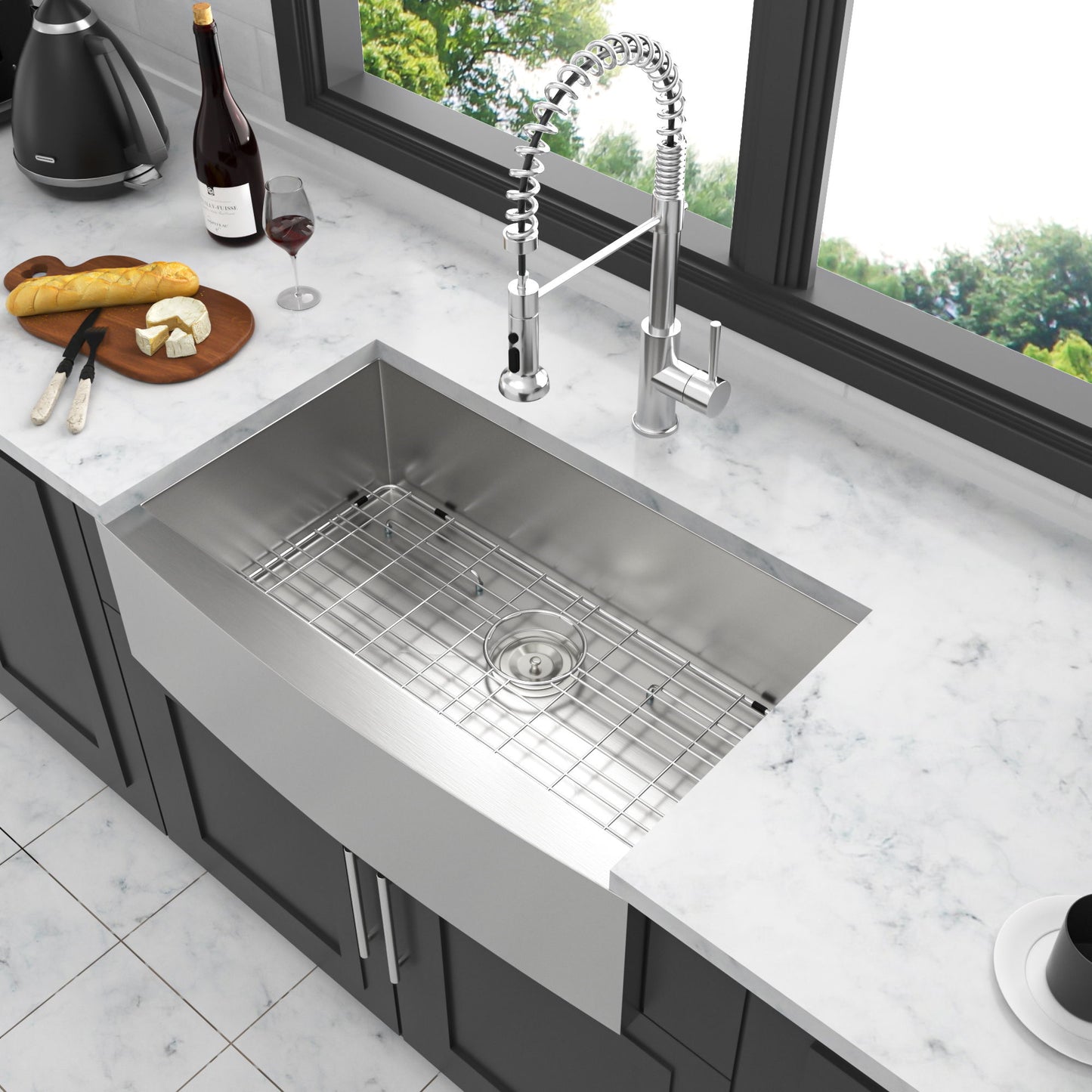 Farmhouse 36" Kitchen Sink Stainless Steel Apron Front - Brushed Nickel