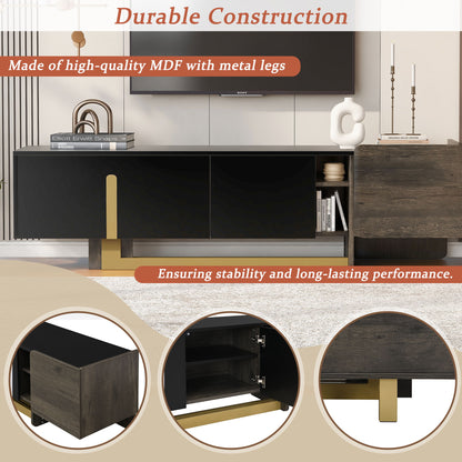 TV Stand With 1 Drawer, 2 Cabinets And Adjustable Shelves