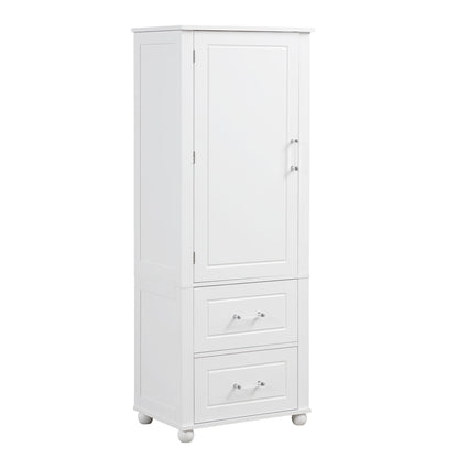Tall Freestanding Bathroom Storage Cabinet With 2 Drawers And Adjustable Shelf