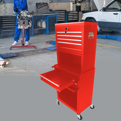 6 Drawer Lockable Tool Cabinet On Wheels, Steel Rolling Tool Chest With Detachable Toolbox