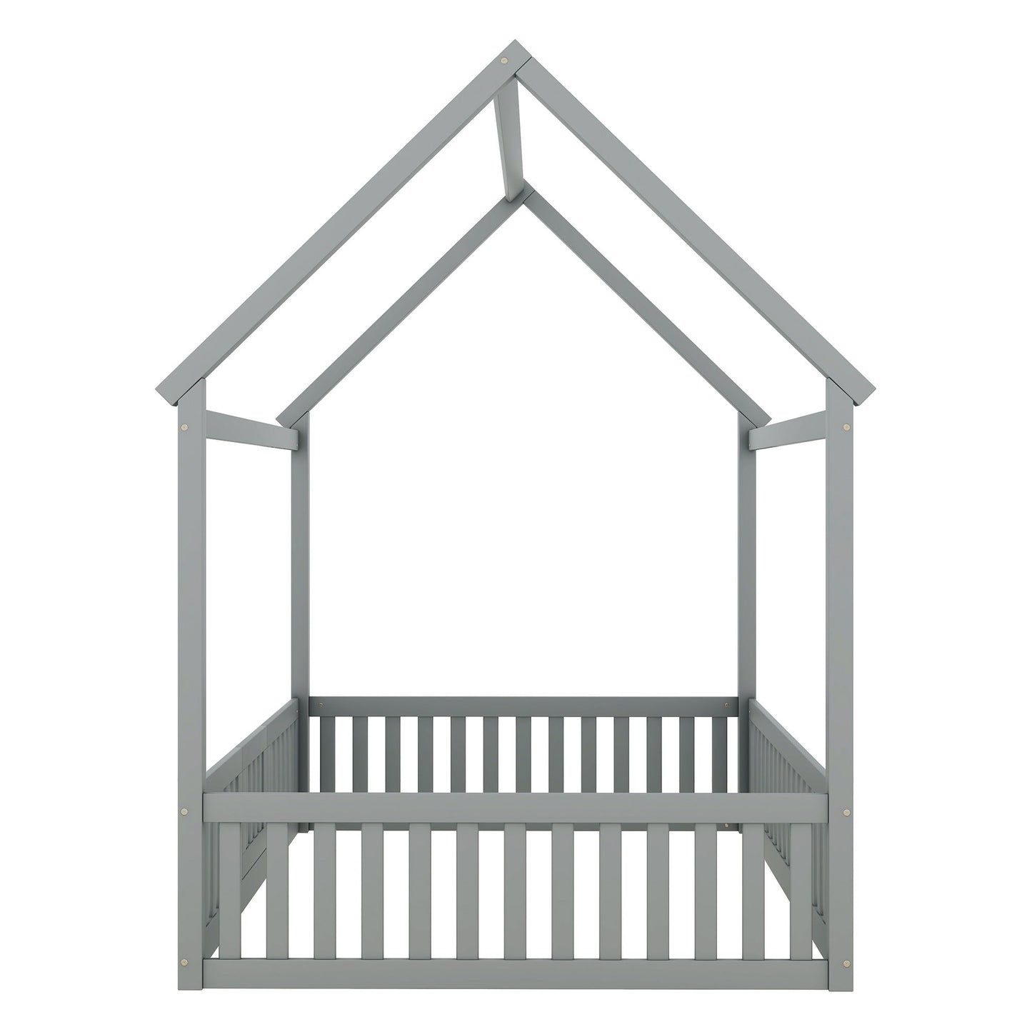 Wood House Bed With Fence And Door